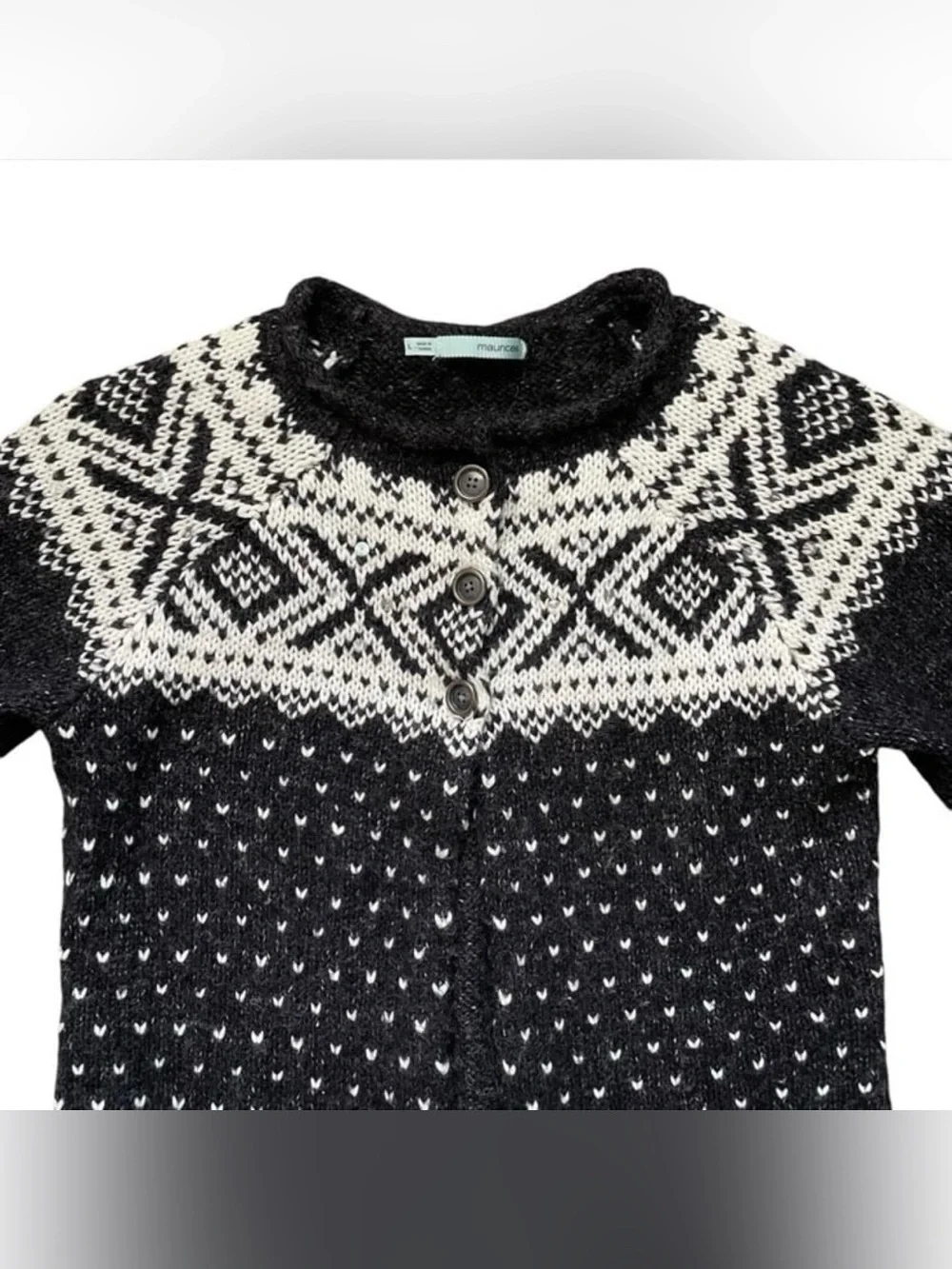 VINTAGE Cozy Granny Wool Blend Fair Isle Knit Cardigan Sweater Sz L